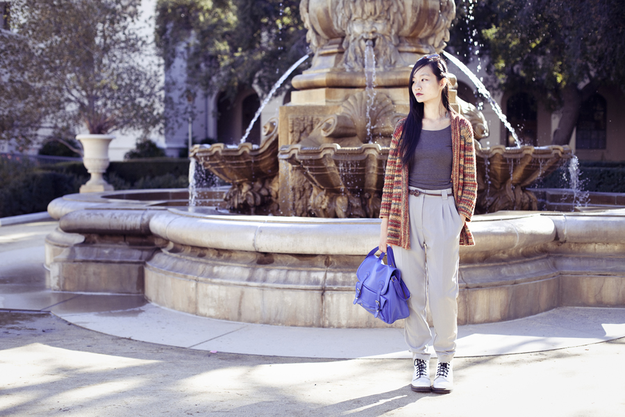 Ren in front of a fountain in Pasadena city hall.