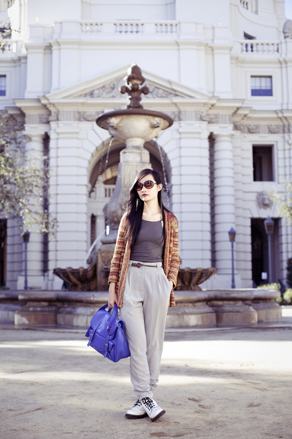 Ren in front of a fountain in Pasadena city hall.