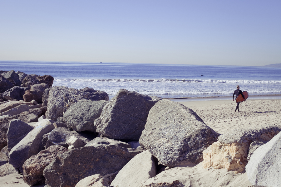 Surfer finding a good spot at Venice Beach.
