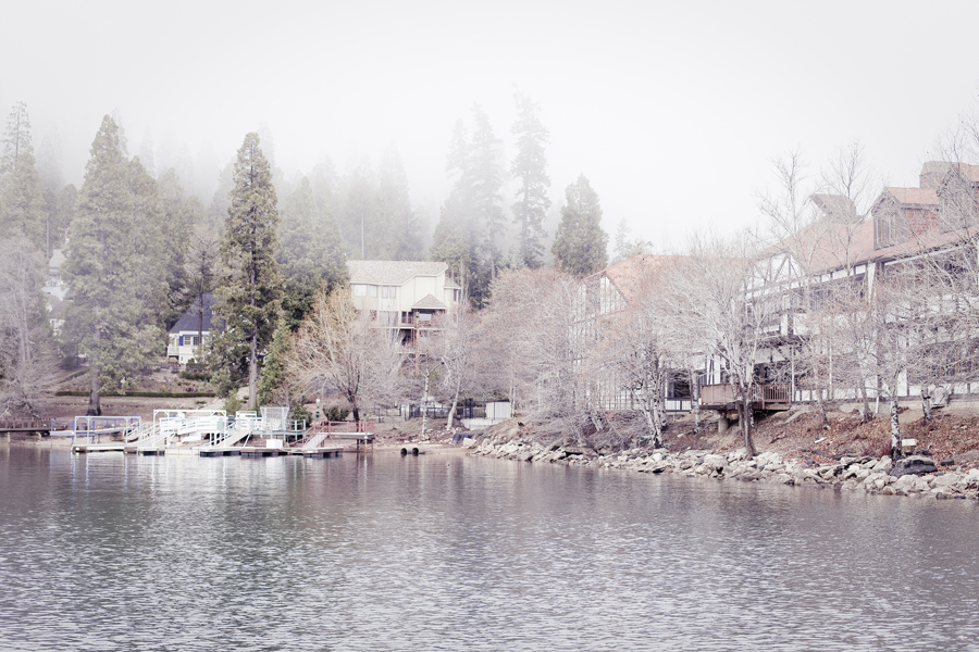 Fog settles on the banks of Lake Arrowhead.