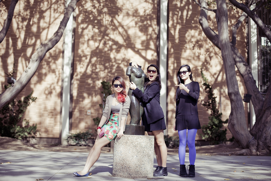 Posing with a headless statue at the Franklin D. Murphy Sculpture Garden in UCLA.