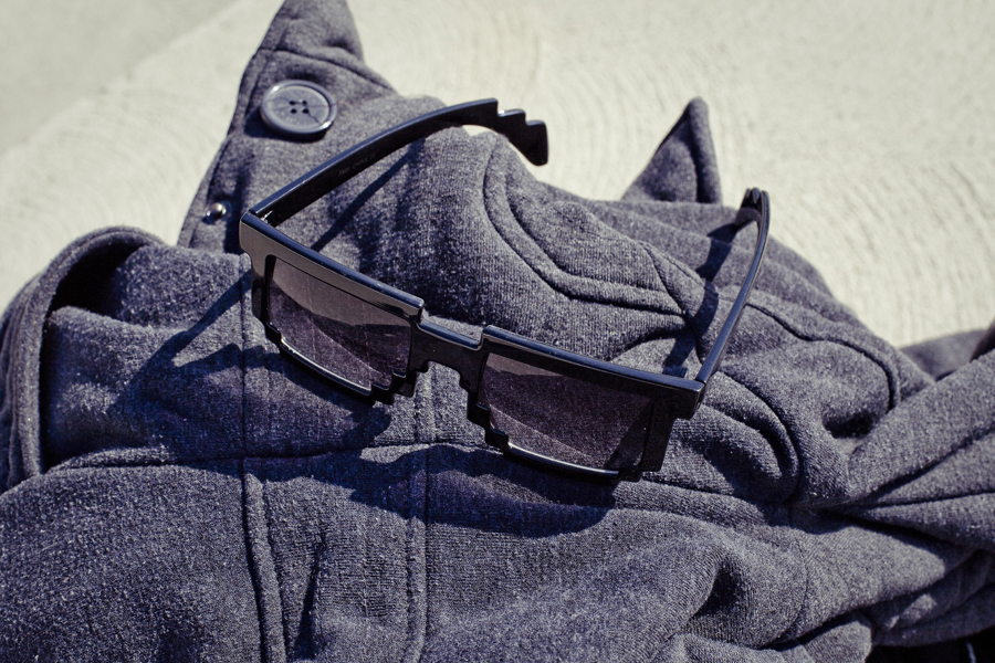 Outfit details: 8-bit geek sunglasses, Dollhouse grey jacket.