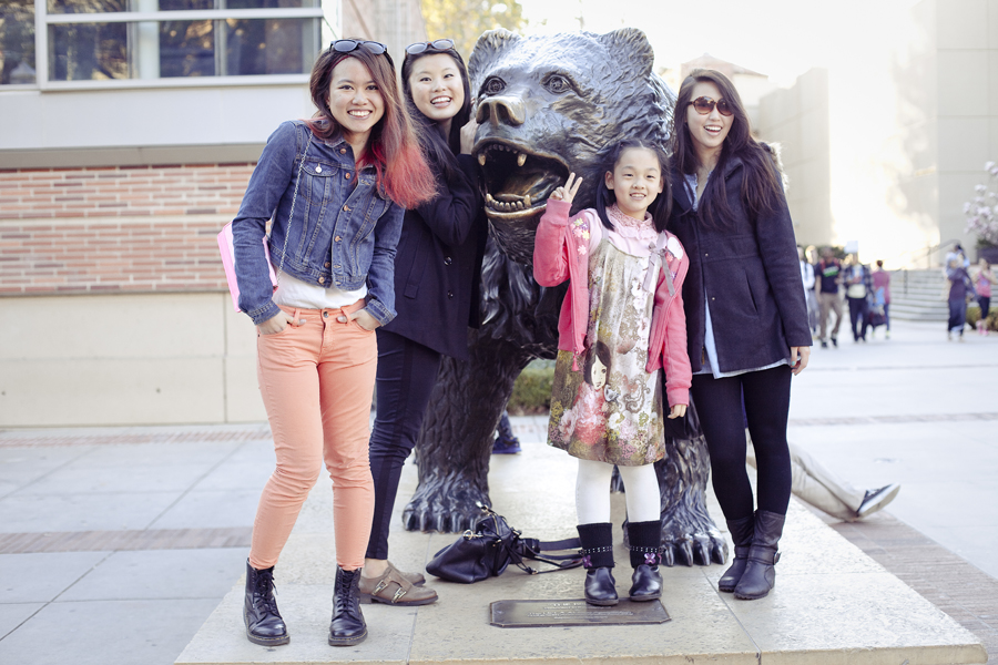 Posing with the Bruin bear mascot in UCLA.
