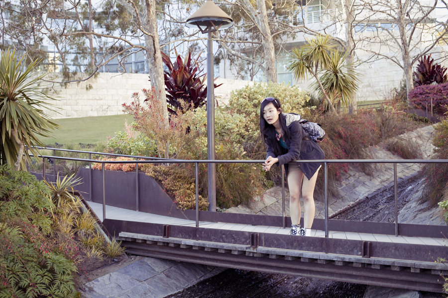 Ren at a bridge at the Getty Center, Los Angeles.