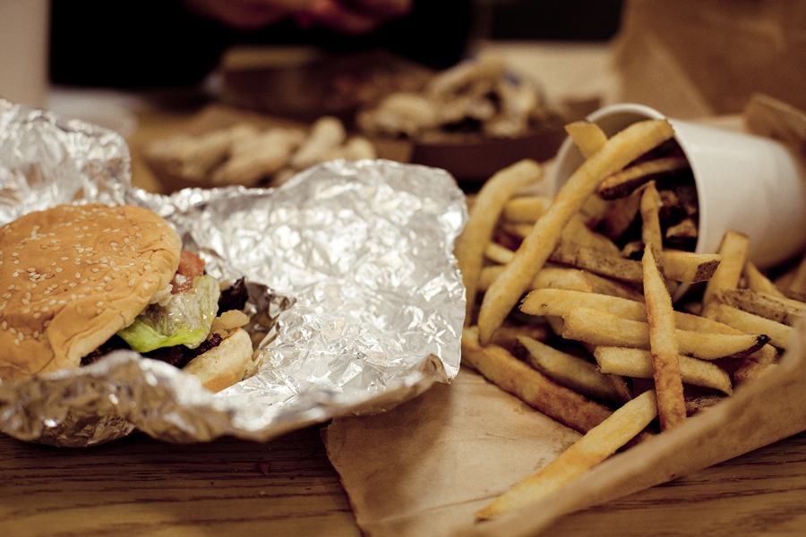 Burger and fries at Five Guys in Los Angeles.