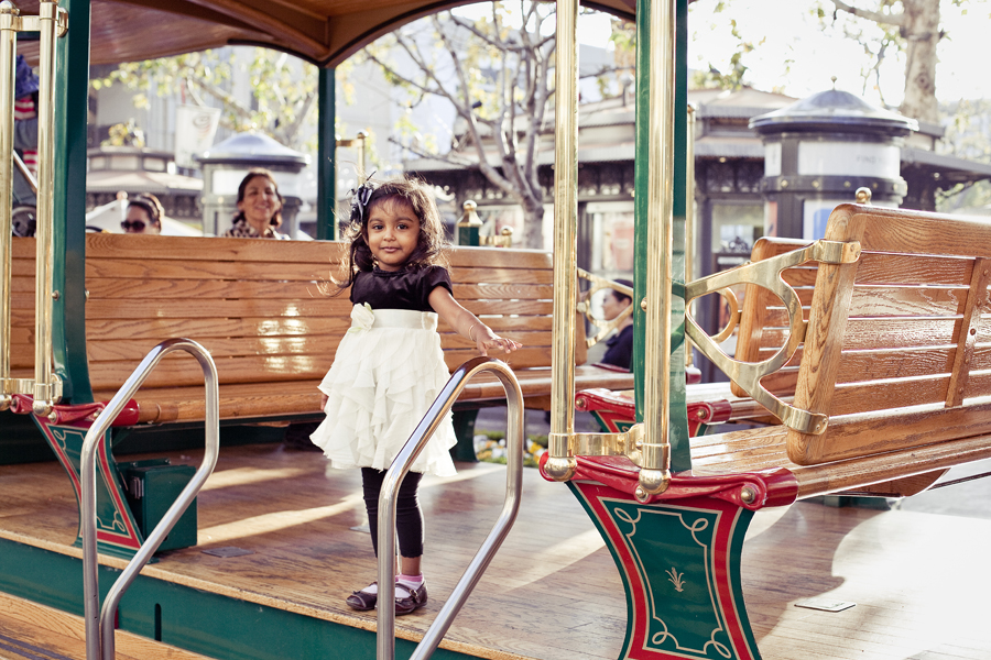 Girl on a tram at The Grove in Los Angeles.