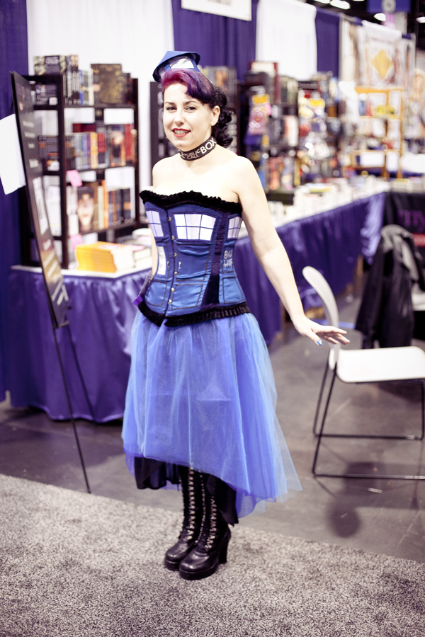 Dr. Who phone booth dress cosplay at Wondercon 2013.