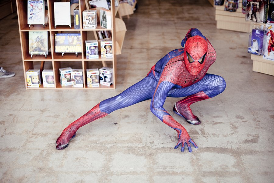 The Amazing Spiderman strikes a pose at 3C California Comics and Collectables on Free Comic Book Day, May the Fourth.