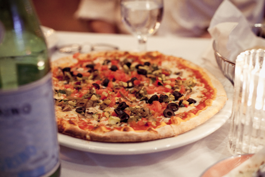Pizza with olive toppings.