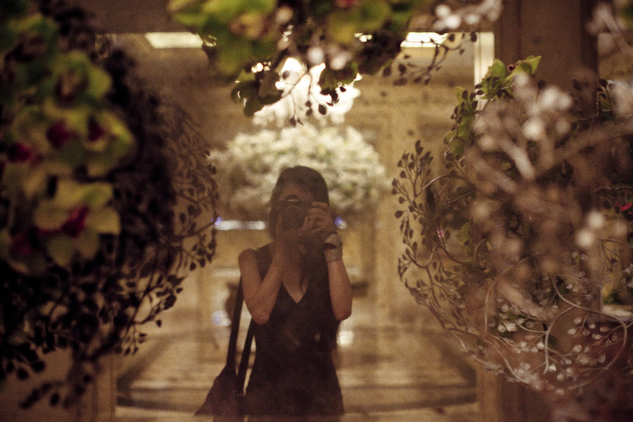 Self-portrait at the beautifully-decorated mirror at the Four Seasons Hotel.