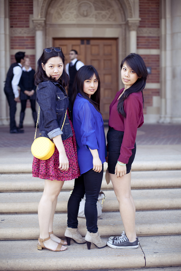 Chie, Ssen and Lilli doing the Ren pose in front of Royce Hall, UCLA.