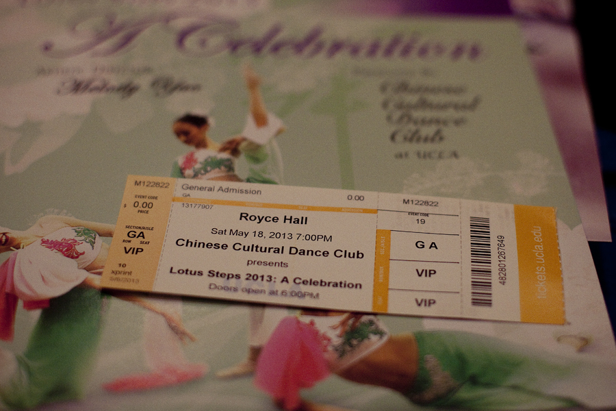 Lotus Steps 2013: A Celebration ticket for the Chinese Cultural Dance Club performance at Royce Hall, UCLA.