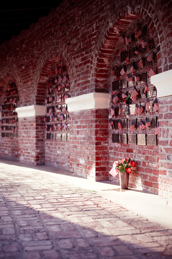 Brick monument at the Los Angeles National Cemetery.