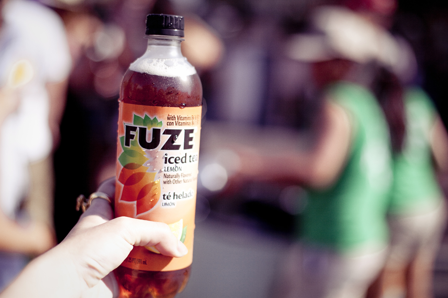 Free bottle of Fuze iced tea drink at Make Music Pasadena.