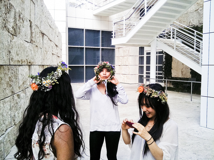Photo-taking with our completed wreaths at the Getty Center.