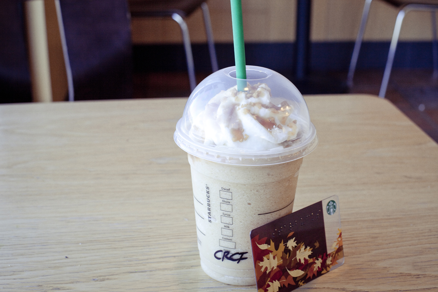 Free Caramel frappuccino at Starbucks with my rewards card. 