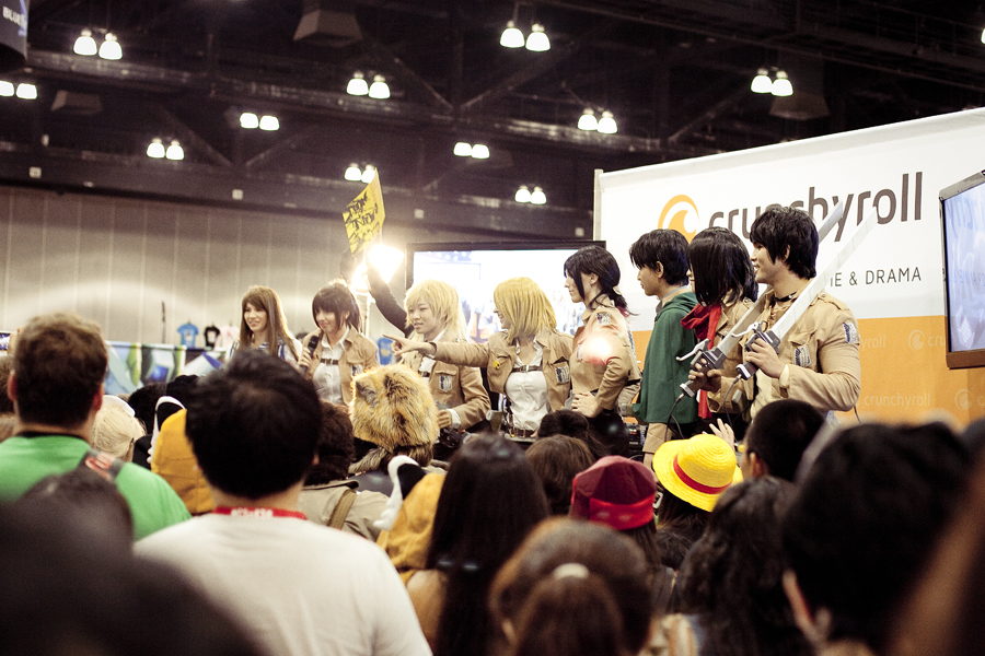 Shingeki no Kyojin (Attack on Titan) cosplayers at the Crunchyroll stage at Anime Expo 2013.