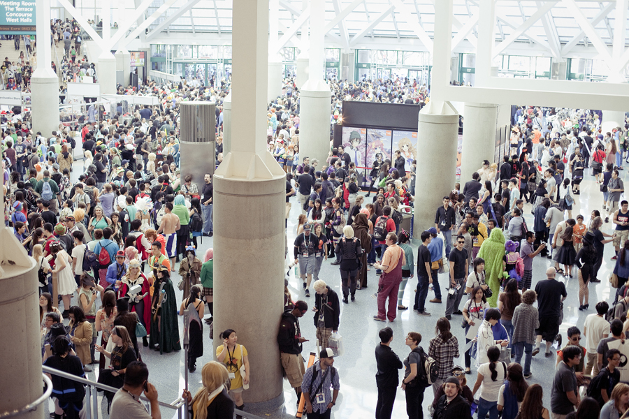 Crowded atrium at Anime Expo 2013.