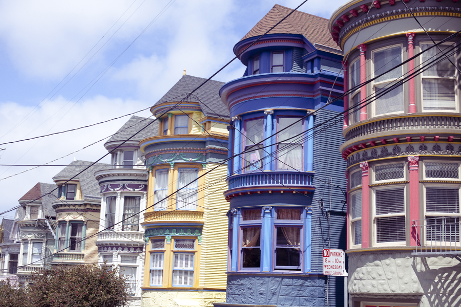 Row of colourful houses on Haight in San Francisco.