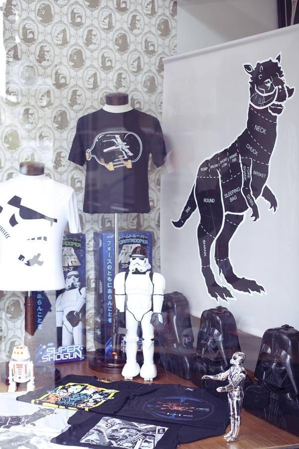 Star Wars merchandise in a window display of a shop on Haight in San Francisco.