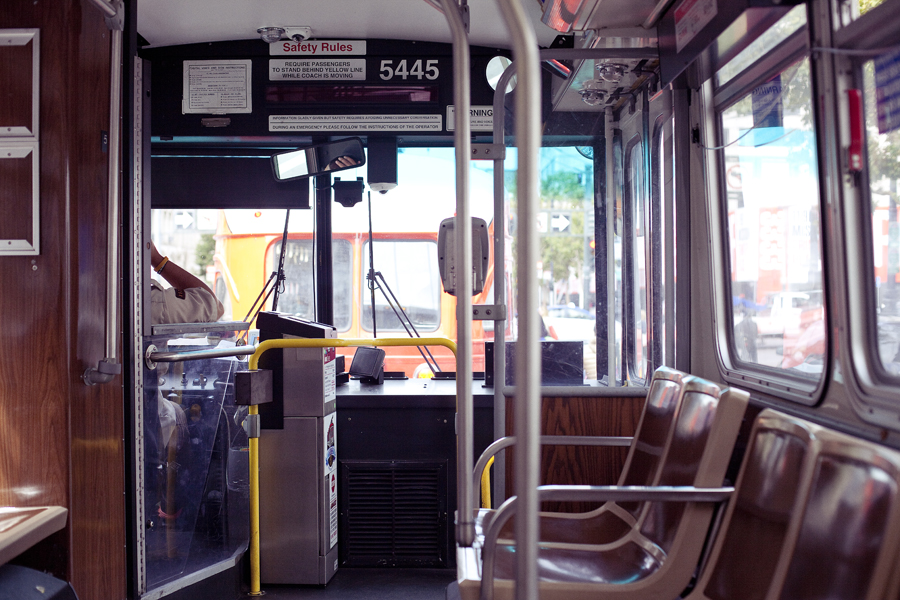 Interior of a bus in San Francisco.