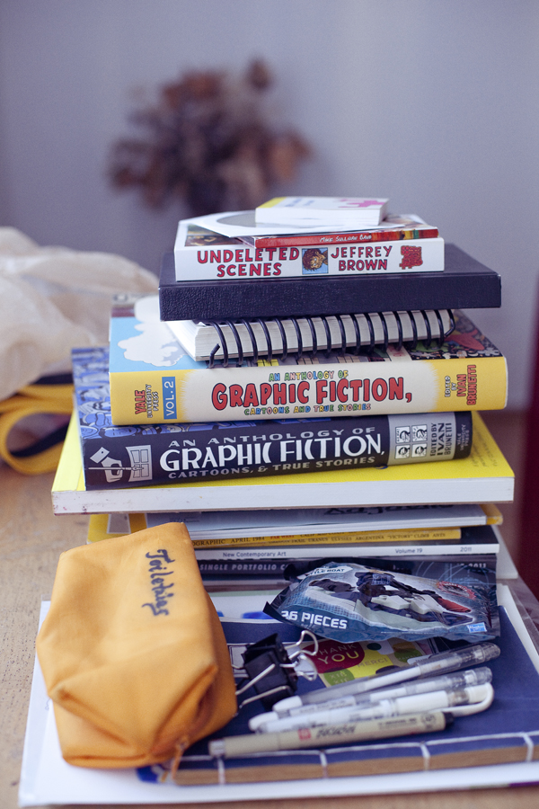 Books and graphic novels I left behind in Los Angeles.