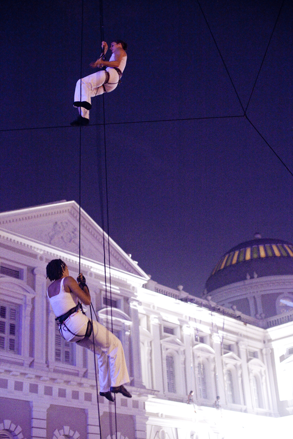 Night Fest Aerial performance outside the Singapore National Museum.