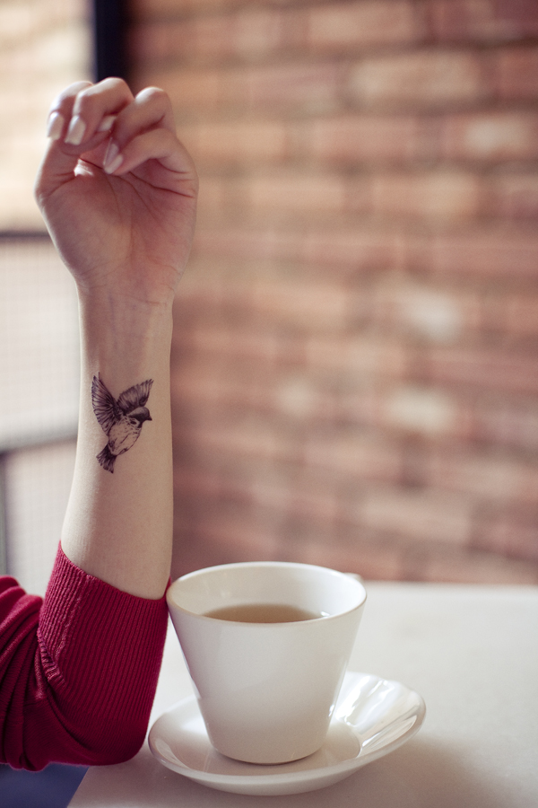 Ade's avian temporary tattoo.