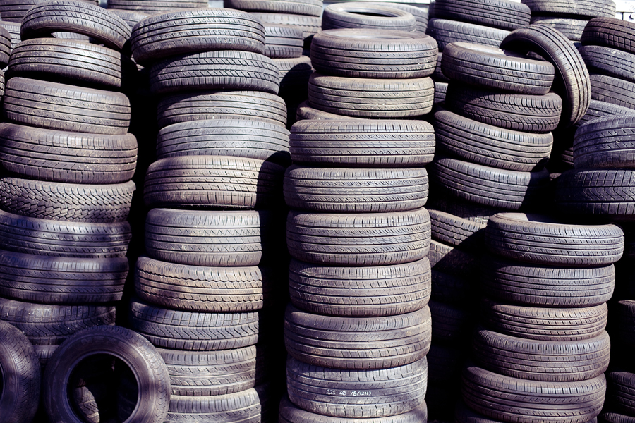 Stacked tyres.