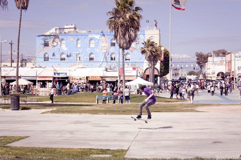 Skateboarder at Venice beach, Los Angeles.