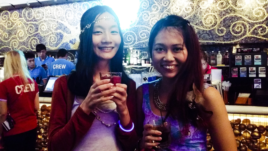 Ren and Jac with drinks at the VanityTrove Get, Snap, Blingo project launch party.