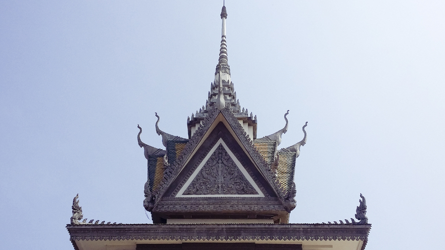 Top of the stupa at the Choeung Ek Killing Fields in Phnom Penh, Cambodia.