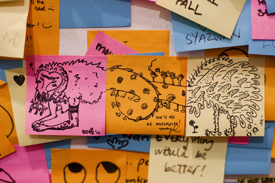 Doodles on Post-it for If The World Changed at the Singapore Art Museum.