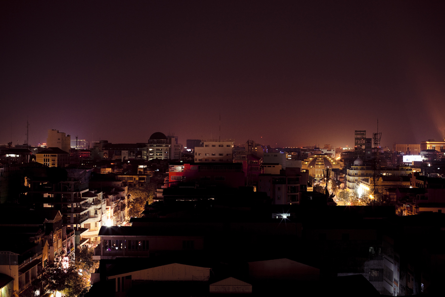 Night skyline in Phnom Penh, Cambodia.