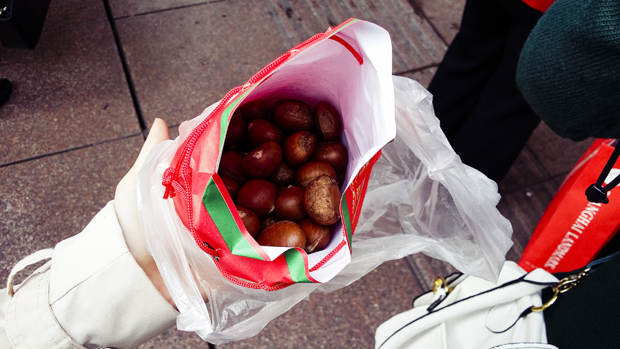 A bagful of Roasted Chestnuts at Nanjing Road, Shanghai.