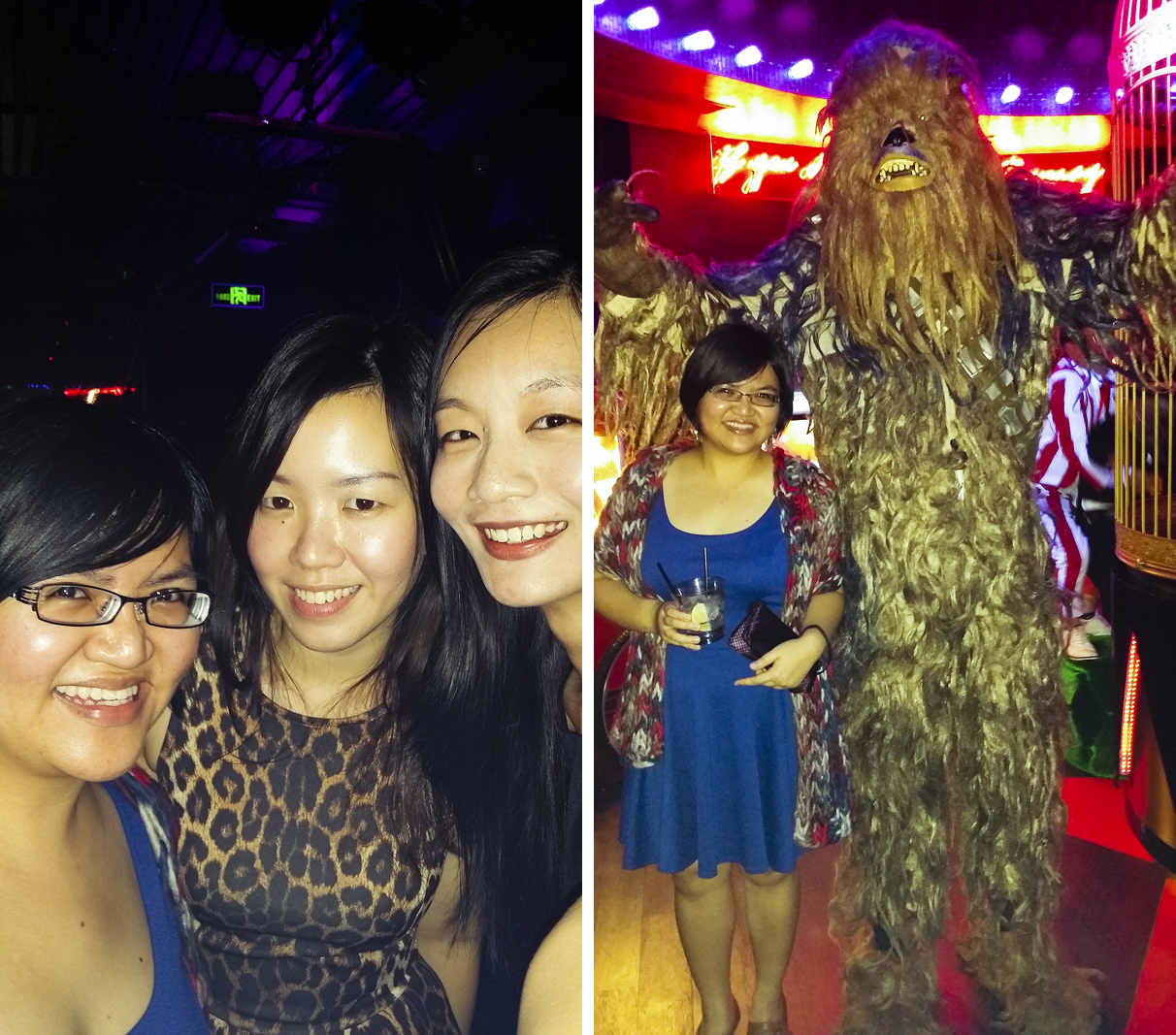 Selfie and Puey with Chewbacca costume at Cirque le Soir nightclub in Shanghai.