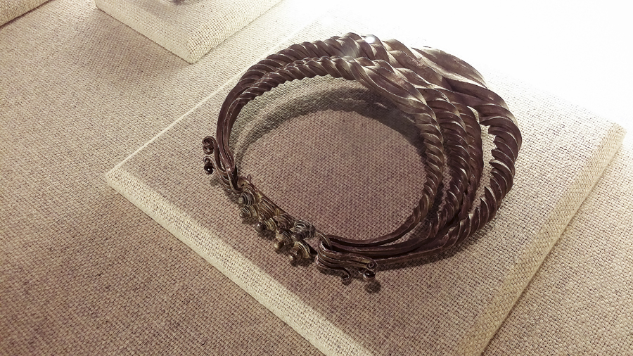 Miao silver-plated, twisted copper neckband from the 1st half of the 20th century at the Shanghai Museum.