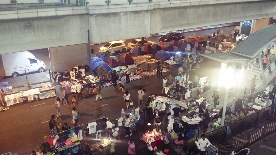 Protests and camp outside Terminal 21 in Bangkok, Thailand.