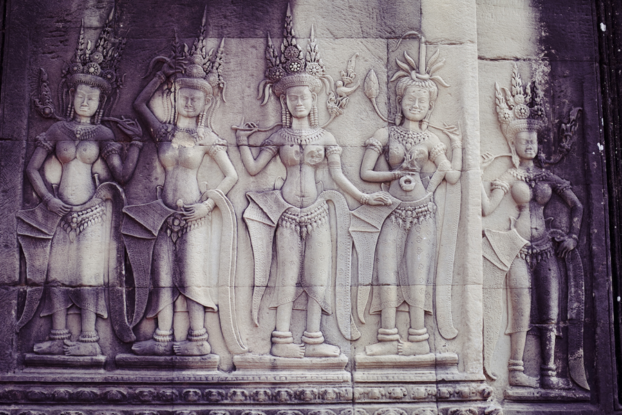 Bas-reliefs of Apsaras at Angkor Wat, Cambodia.