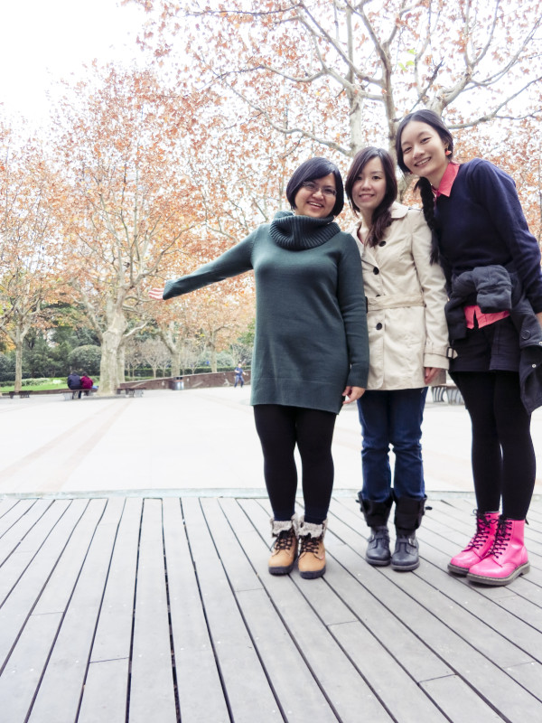 Self-timer of Puey, Ade, and Ren at a park in Shanghai. Photo from Ade.