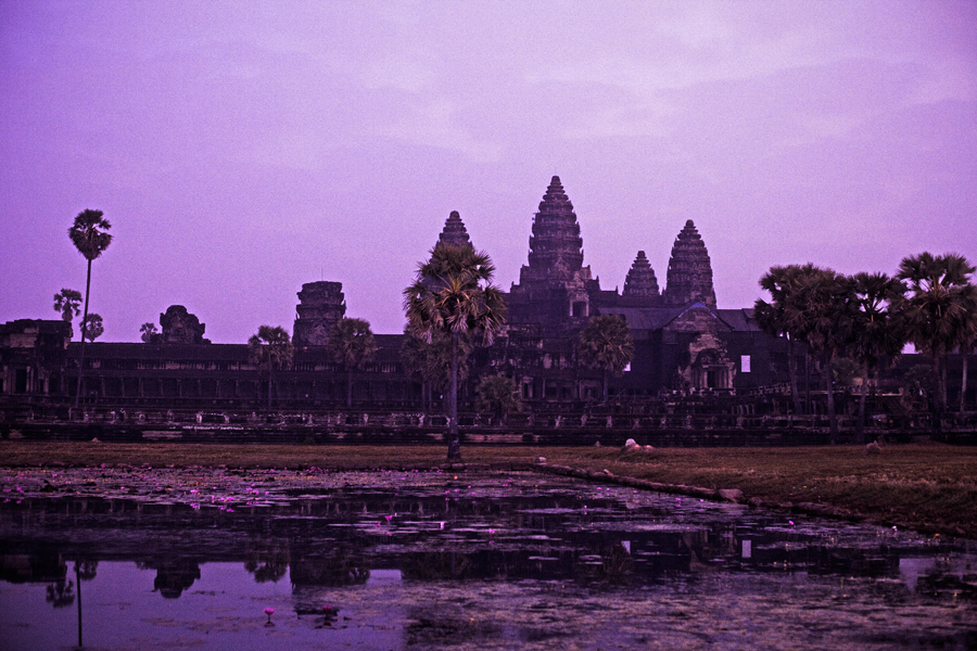 Silhouette of Angkor Wat at dawn, Cambodia.