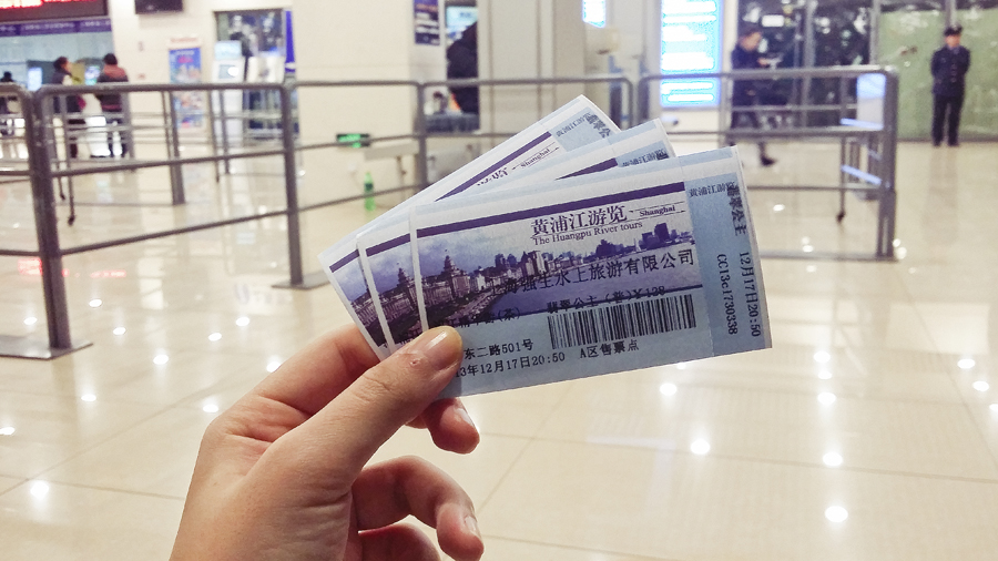 Tickets for the ferry cruise of the Bund at night, Shanghai.
