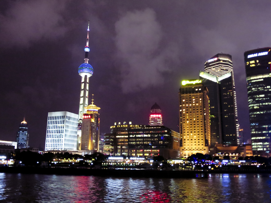 Shanghai skyline at night at the Bund. Photo by Ade.