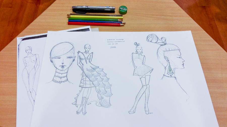 Fashion illustration design at a library event in Singapore.