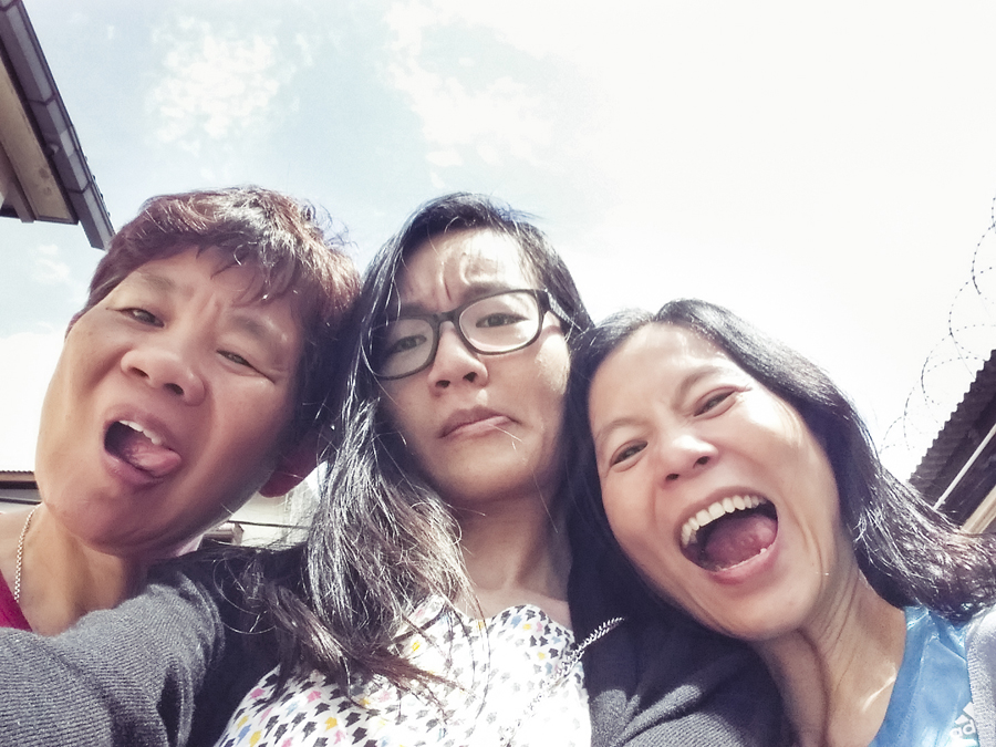 Selfie with Mum and Aunty Serene making funny faces.