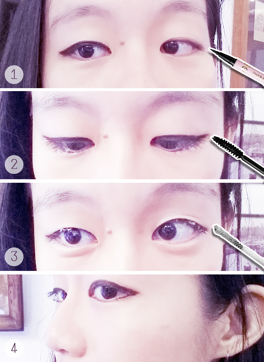 Step-by-step putting on K-Palette 1 day magic eyeliner and 1 day magic mascara.