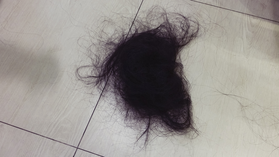 Ball of cut hair at Shunji Matsuo hair studio in Ngee Ann City, Singapore.