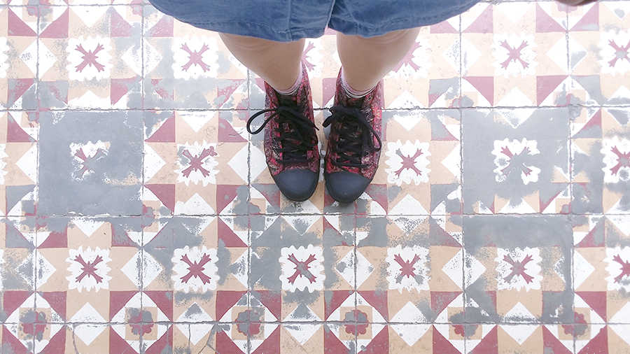 From where I stand on pretty tiled pattern floor in my McQ x Puma Rush high top sneakers from Shopbop.