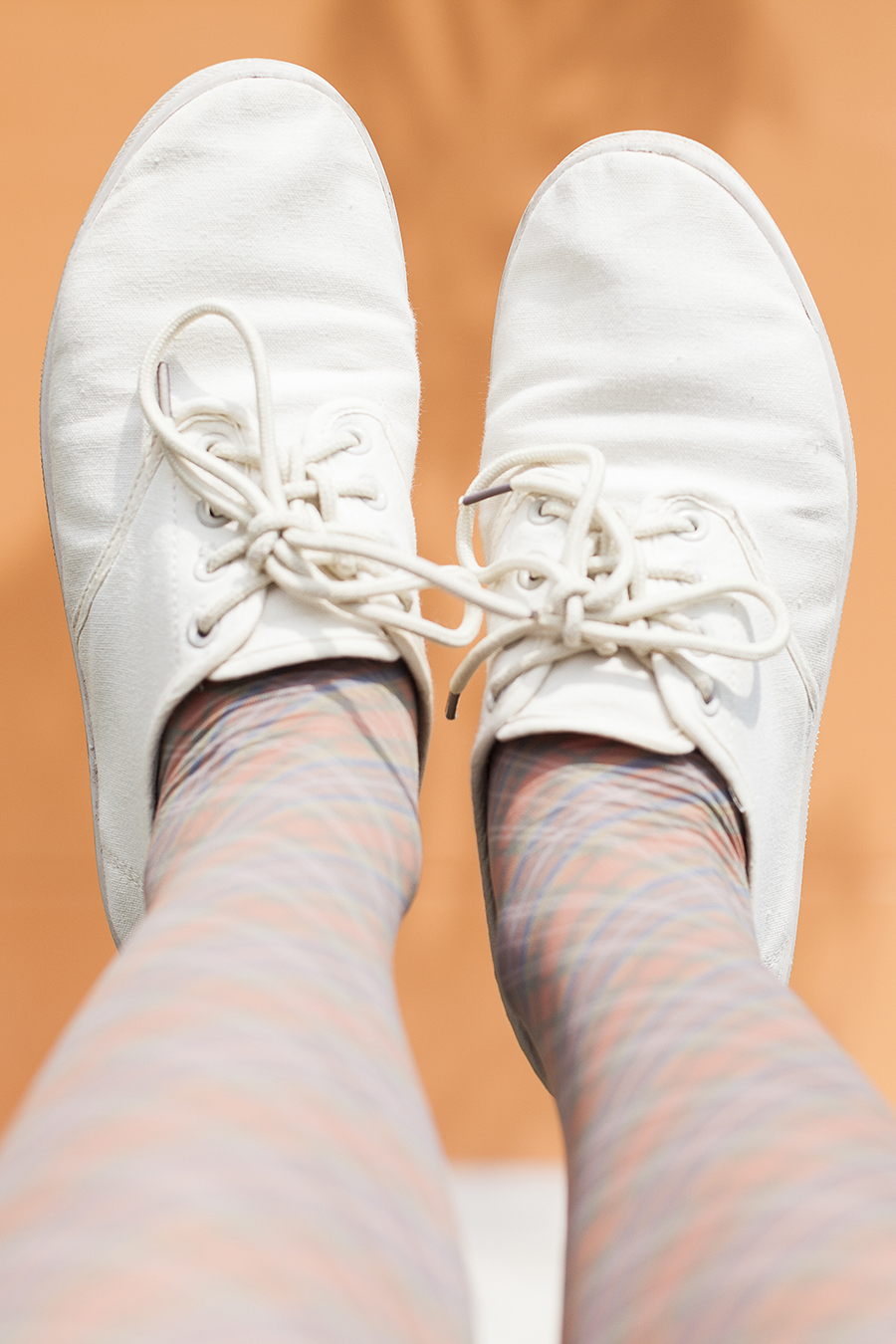 Topshop orange plaid tights, Cotton On beige lace-ups.
