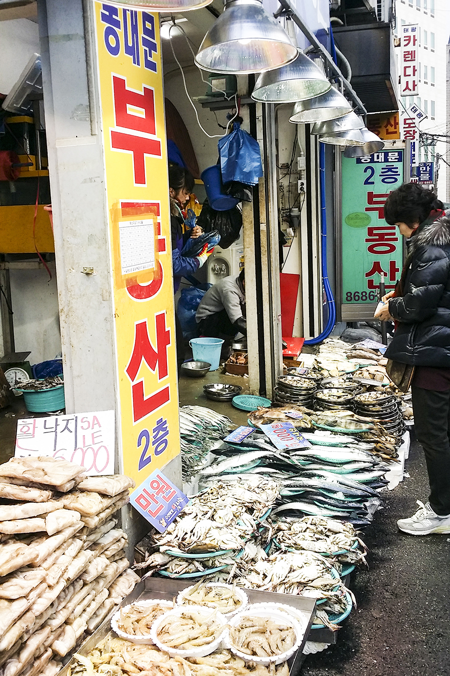 Fish store on the streets of Dongdaemun, Seoul, South Korea.